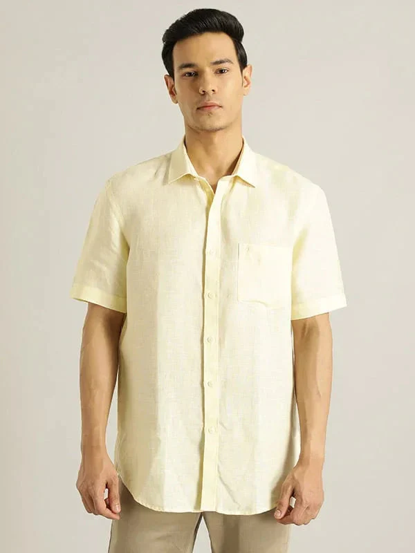 Men's Solid Half Sleeves Linen Shirt - Image 32