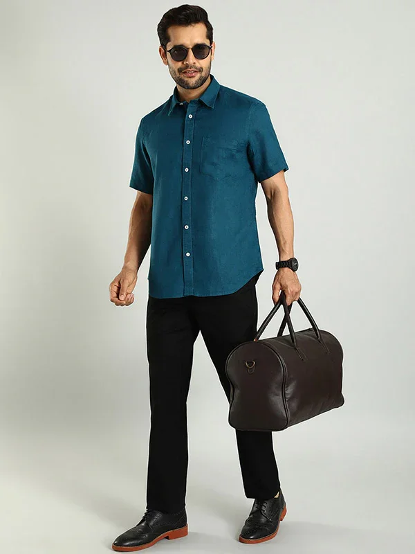 Men's Solid Half Sleeves Linen Shirt - Image 4