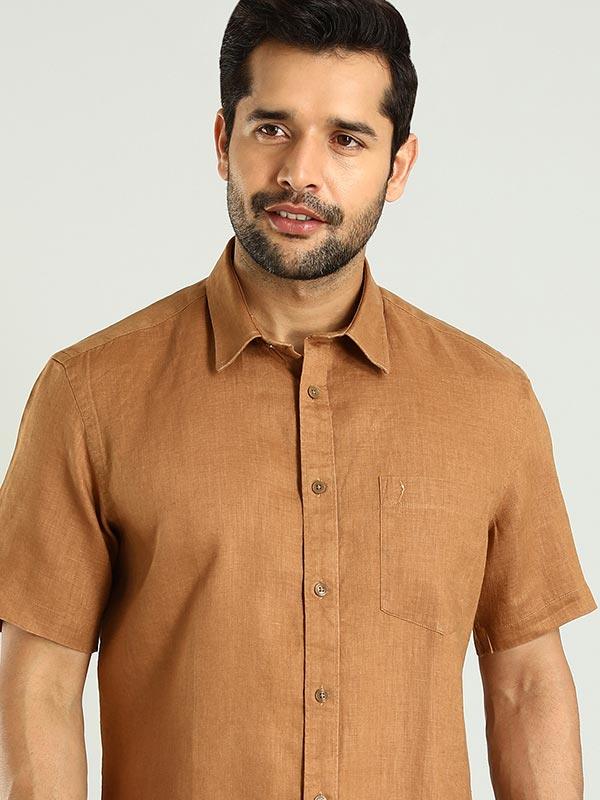 Men's Solid Half Sleeves Linen Shirt - Image 6