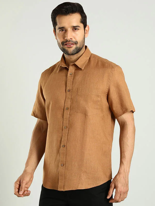 Men's Solid Half Sleeves Linen Shirt - Image 7