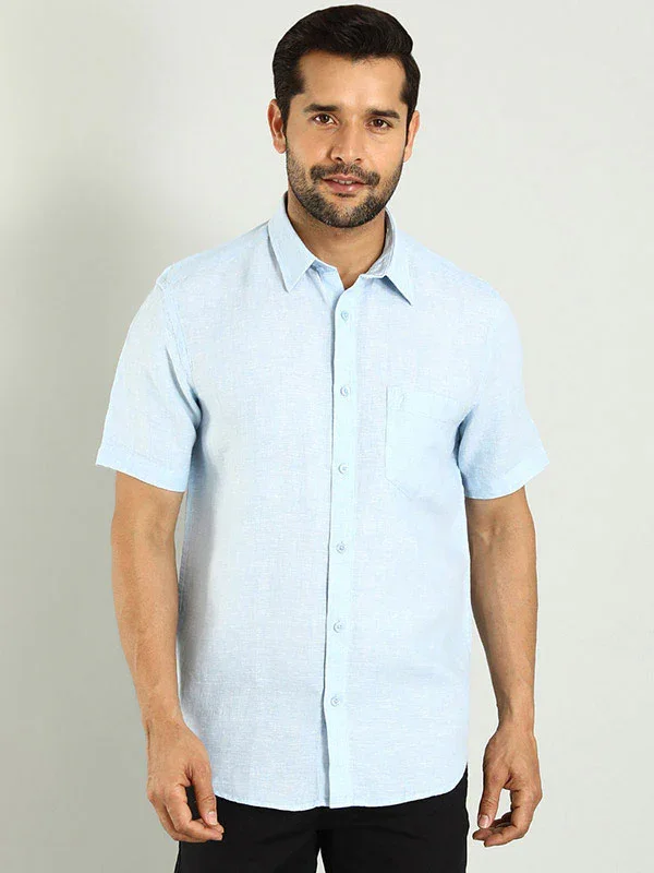 Men's Solid Half Sleeves Linen Shirt - Image 10