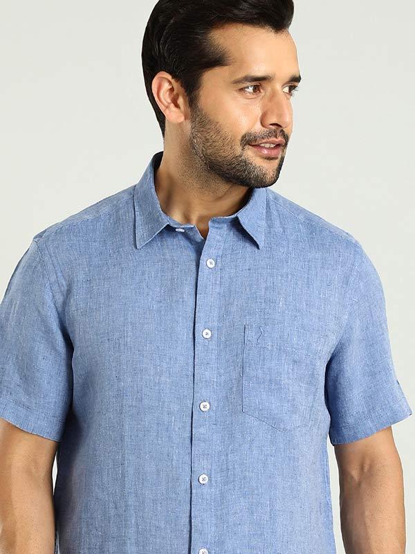 Men's Solid Half Sleeves Linen Shirt - Image 13