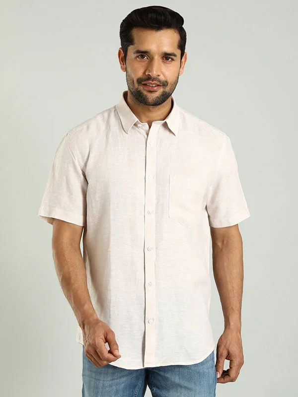Men's Solid Half Sleeves Linen Shirt - Image 2
