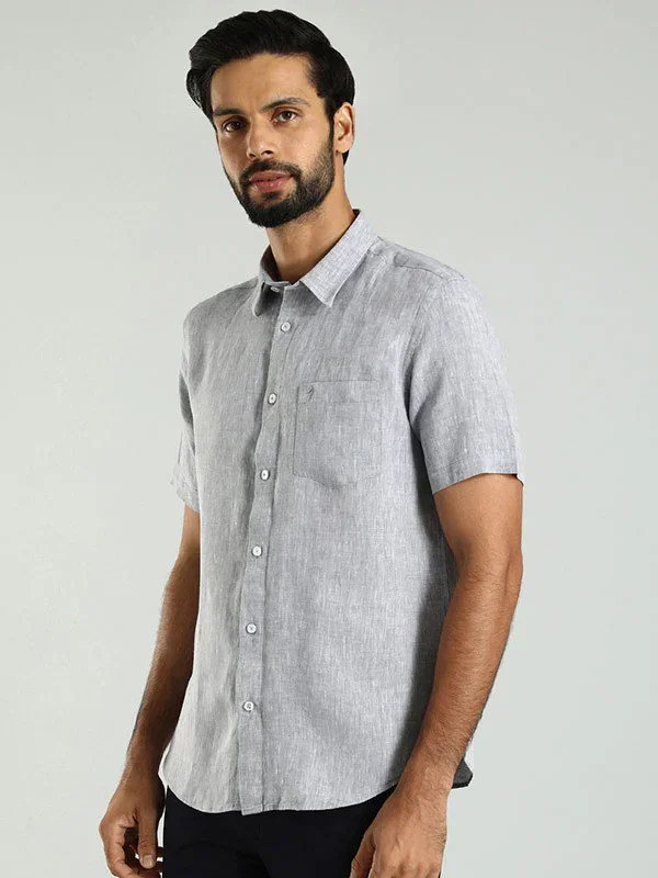 Men's Solid Half Sleeves Linen Shirt - Image 27