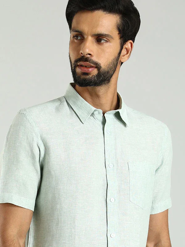 Men's Solid Half Sleeves Linen Shirt - Image 29