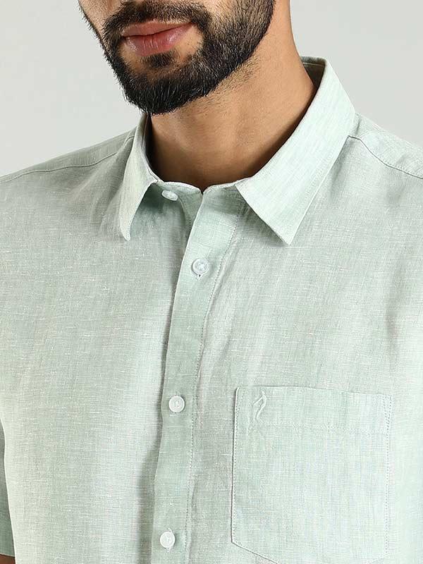 Men's Solid Half Sleeves Linen Shirt - Image 32