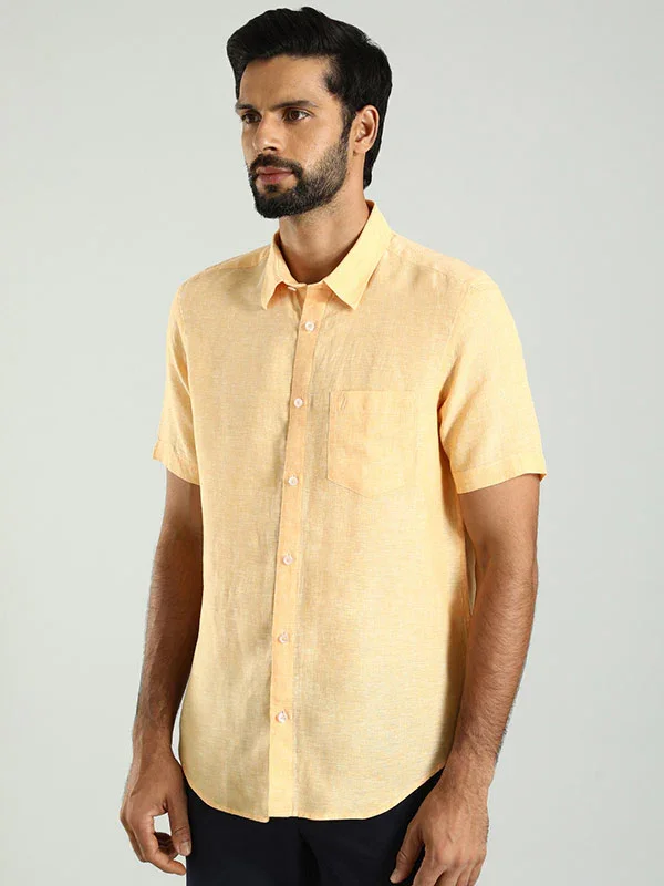 Men's Solid Half Sleeves Linen Shirt - Image 35