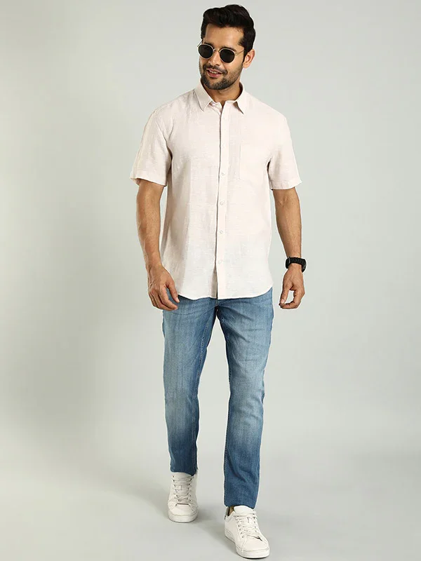 Men's Solid Half Sleeves Linen Shirt - Image 4