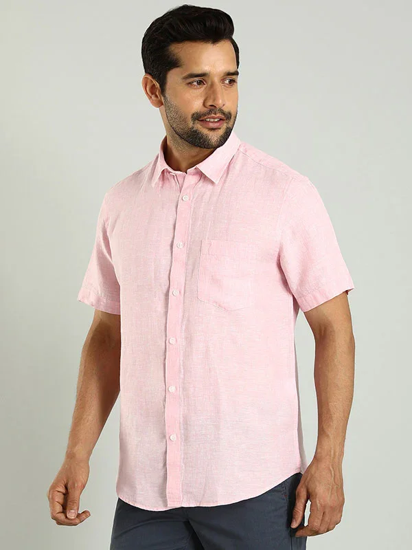Men's Solid Half Sleeves Linen Shirt - Image 7