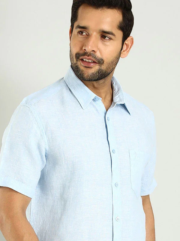 Men's Solid Half Sleeves Linen Shirt - Image 9