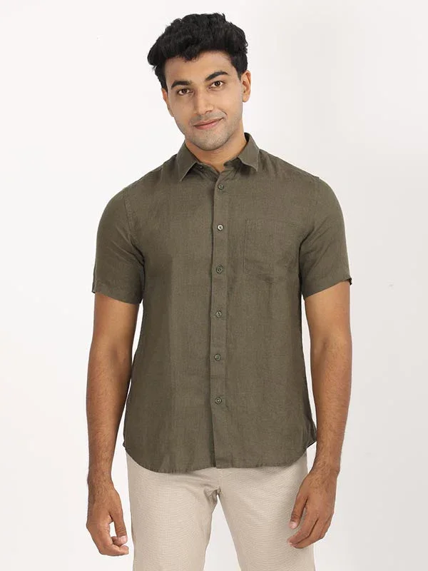 Men's Solid Half Sleeves Linen Shirt - Image 11