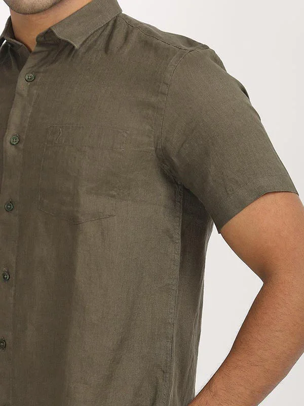 Men's Solid Half Sleeves Linen Shirt - Image 12