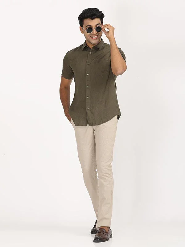Men's Solid Half Sleeves Linen Shirt - Image 13
