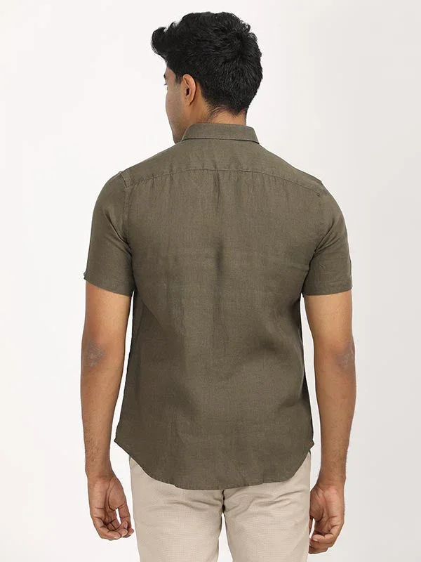 Men's Solid Half Sleeves Linen Shirt - Image 14