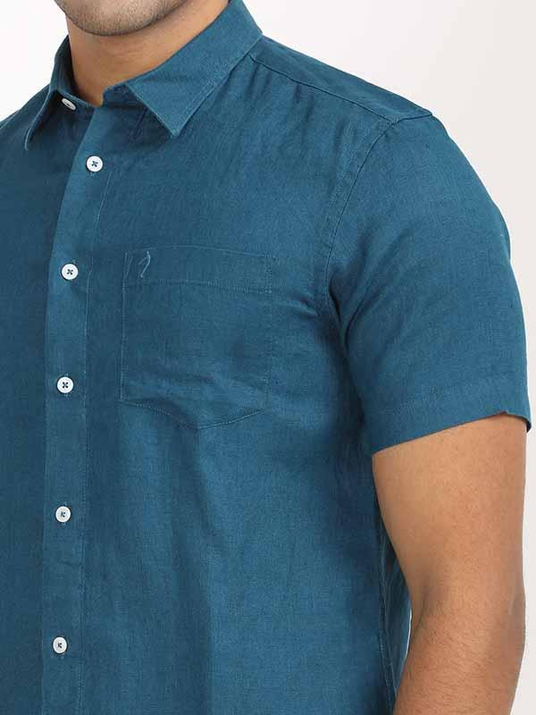 Men's Solid Half Sleeves Linen Shirt - Image 16