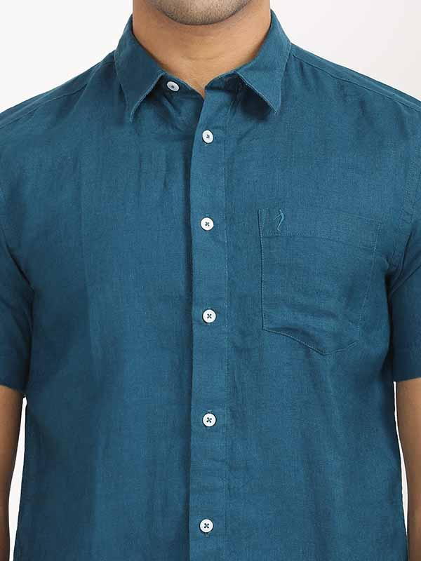 Men's Solid Half Sleeves Linen Shirt - Image 17