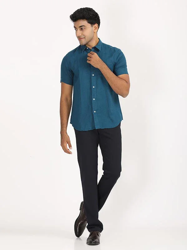Men's Solid Half Sleeves Linen Shirt - Image 18