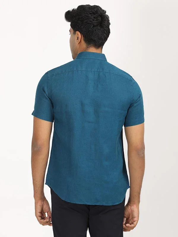 Men's Solid Half Sleeves Linen Shirt - Image 19