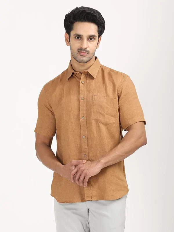 Men's Solid Half Sleeves Linen Shirt - Image 25