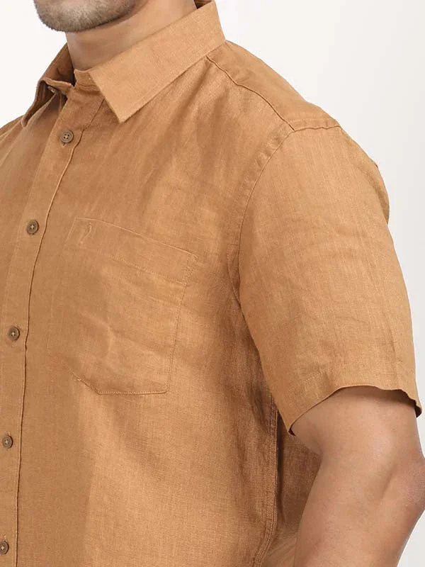 Men's Solid Half Sleeves Linen Shirt - Image 26