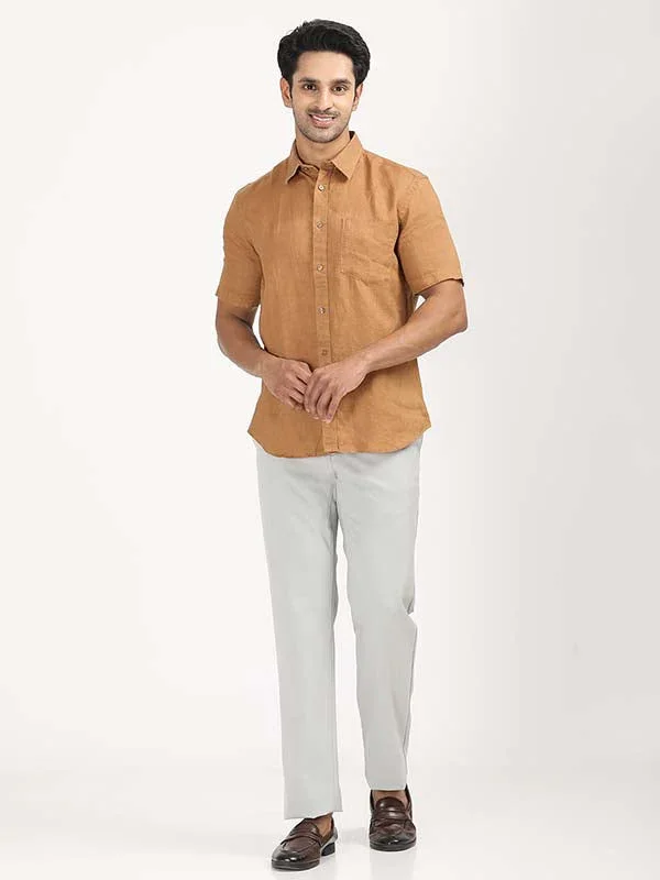 Men's Solid Half Sleeves Linen Shirt - Image 27