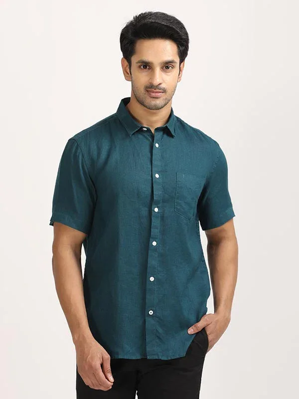 Men's Solid Half Sleeves Linen Shirt - Image 29