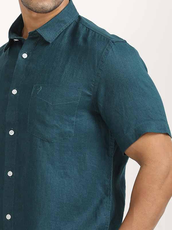 Men's Solid Half Sleeves Linen Shirt - Image 30