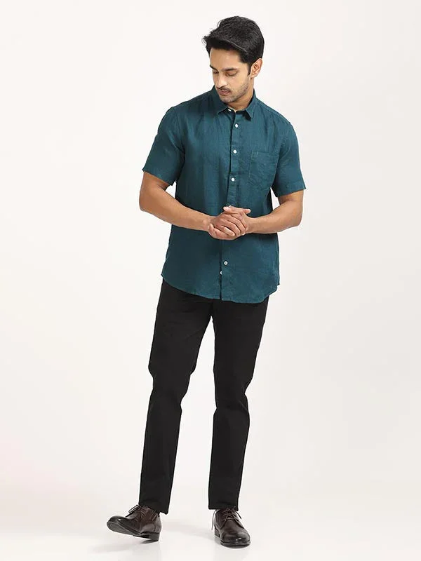 Men's Solid Half Sleeves Linen Shirt - Image 31