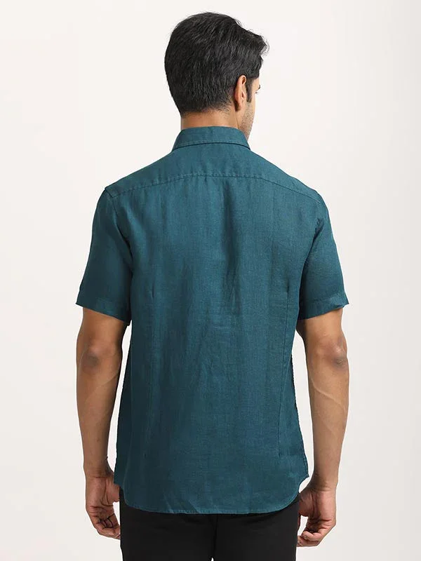 Men's Solid Half Sleeves Linen Shirt - Image 32
