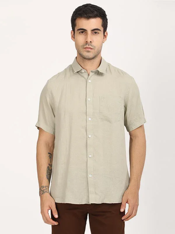 Men's Solid Half Sleeves Linen Shirt - Image 33