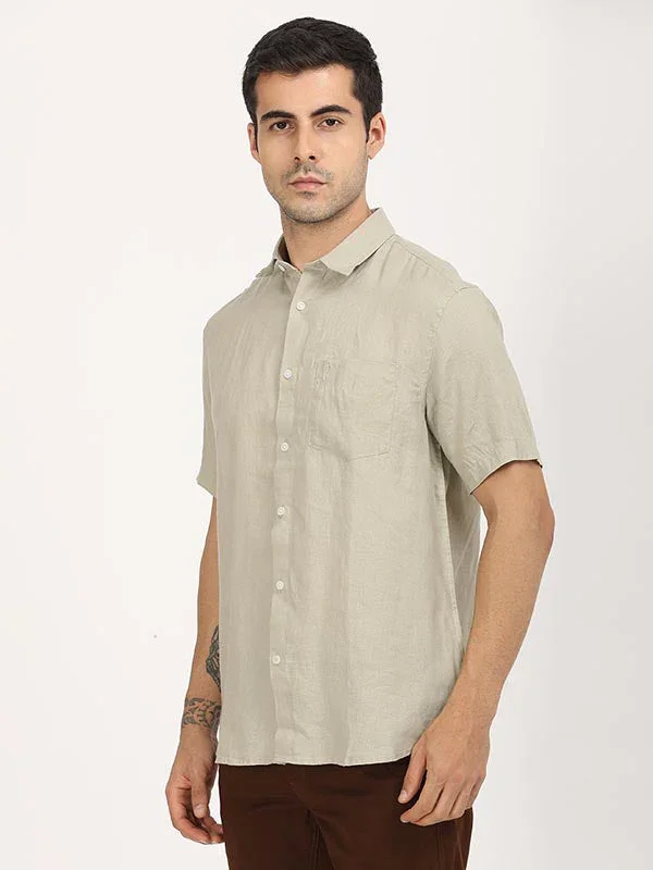 Men's Solid Half Sleeves Linen Shirt - Image 34
