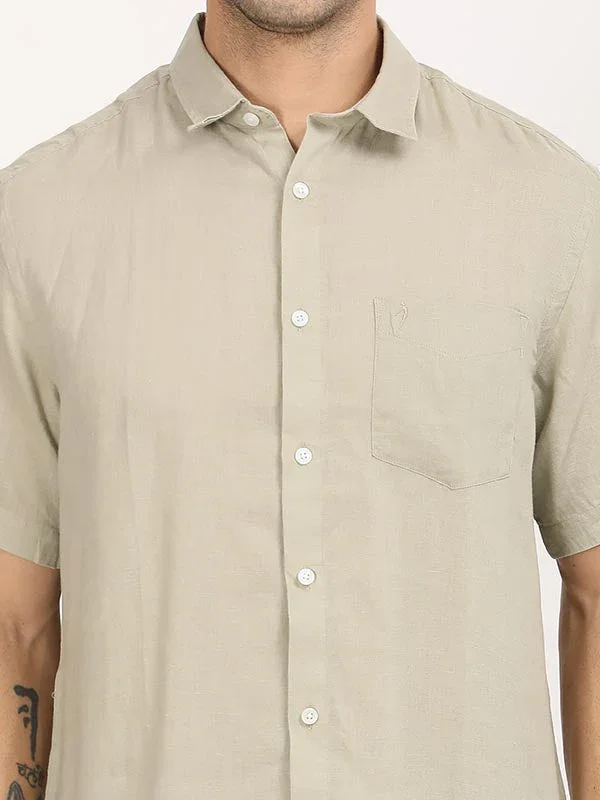 Men's Solid Half Sleeves Linen Shirt - Image 35