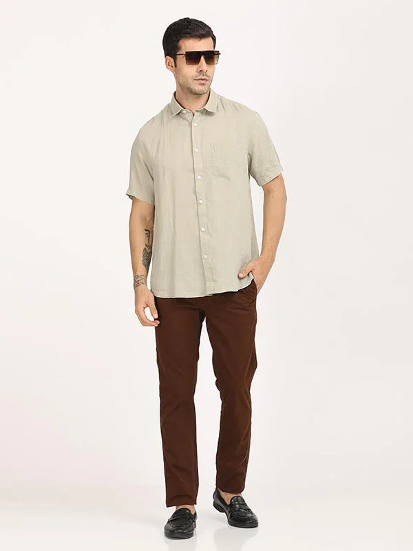Men's Solid Half Sleeves Linen Shirt - Image 36