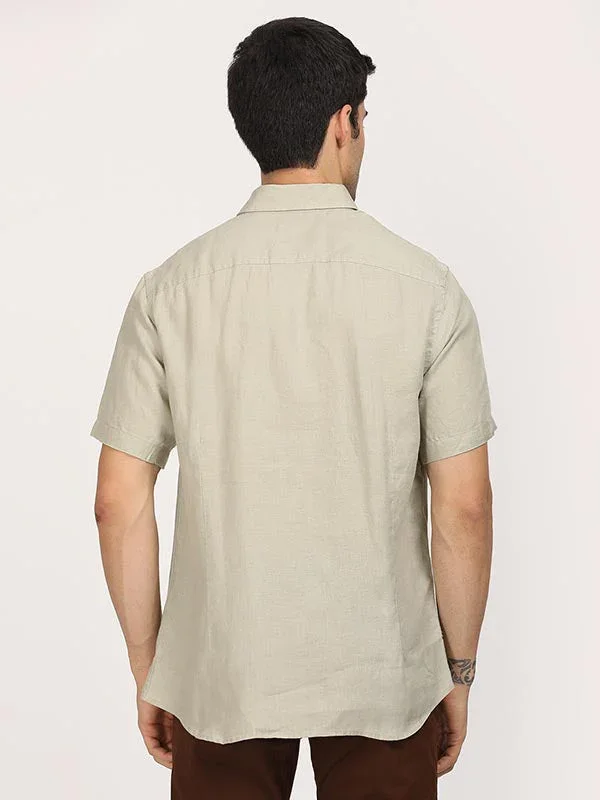 Men's Solid Half Sleeves Linen Shirt - Image 37