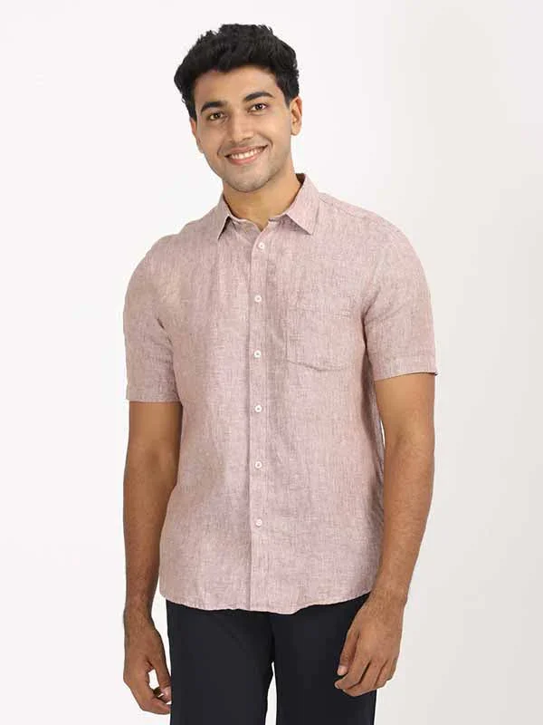 Men's Solid Half Sleeves Linen Shirt - Image 38