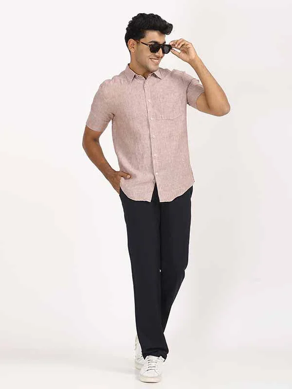 Men's Solid Half Sleeves Linen Shirt - Image 40