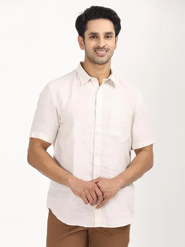 Men's Solid Half Sleeves Linen Shirt - Image 42