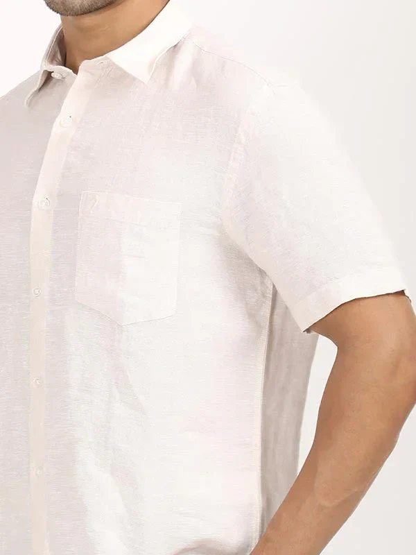 Men's Solid Half Sleeves Linen Shirt - Image 43
