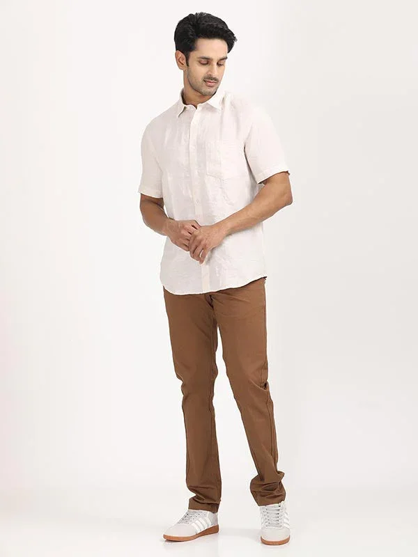 Men's Solid Half Sleeves Linen Shirt - Image 45