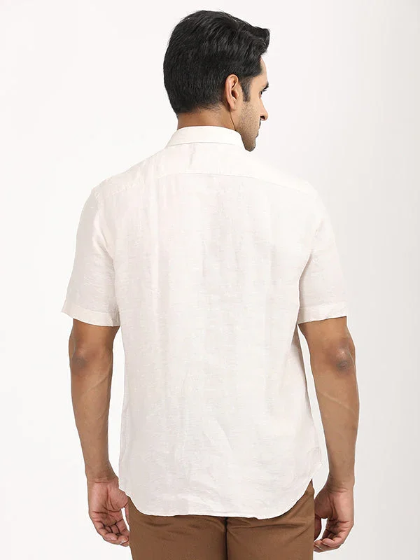 Men's Solid Half Sleeves Linen Shirt - Image 46
