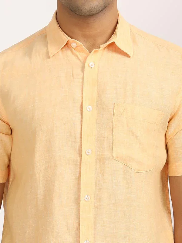 Men's Solid Half Sleeves Linen Shirt - Image 49