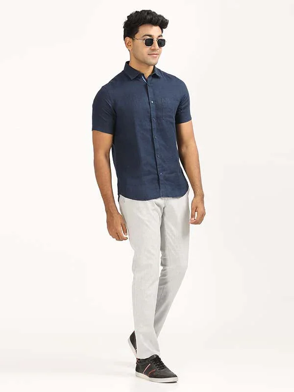 Men's Solid Half Sleeves Linen Shirt - Image 9