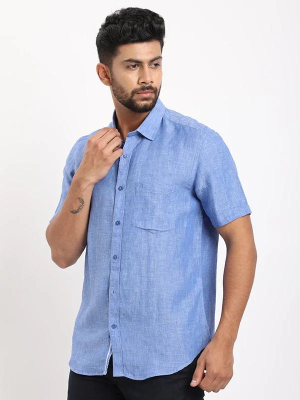 Men's Solid Half Sleeves Linen Shirt - Image 2