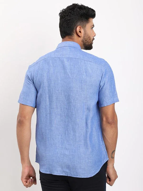 Men's Solid Half Sleeves Linen Shirt - Image 4