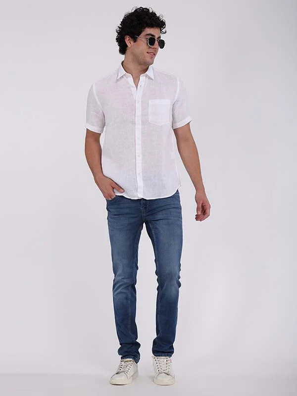 Men's Solid Half Sleeves Linen Shirt - Image 12