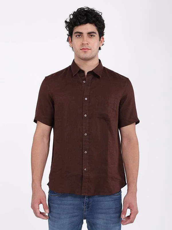 Men's Solid Half Sleeves Linen Shirt - Image 13