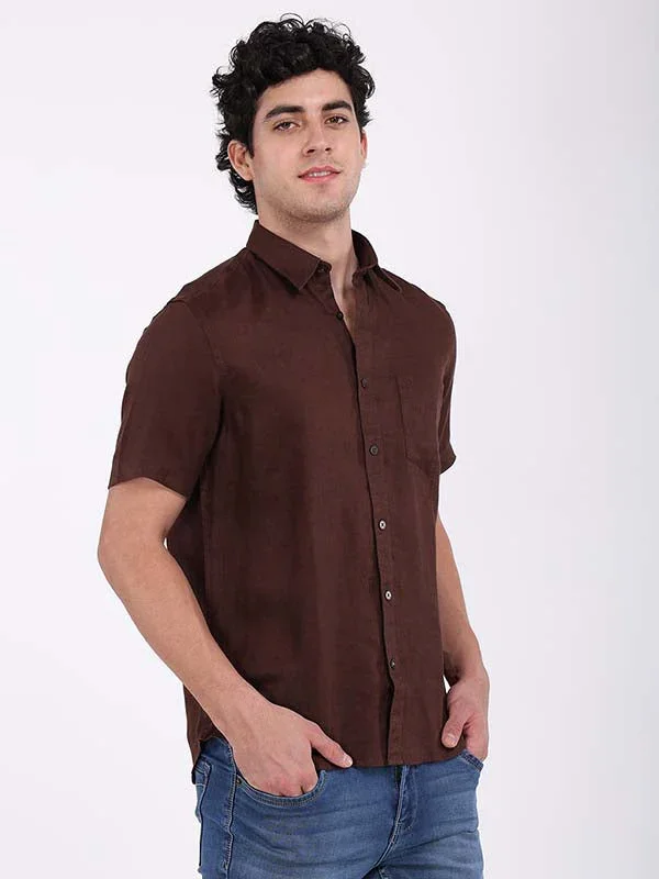Men's Solid Half Sleeves Linen Shirt - Image 14
