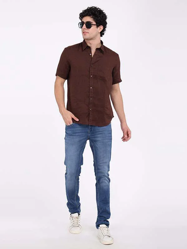 Men's Solid Half Sleeves Linen Shirt - Image 16