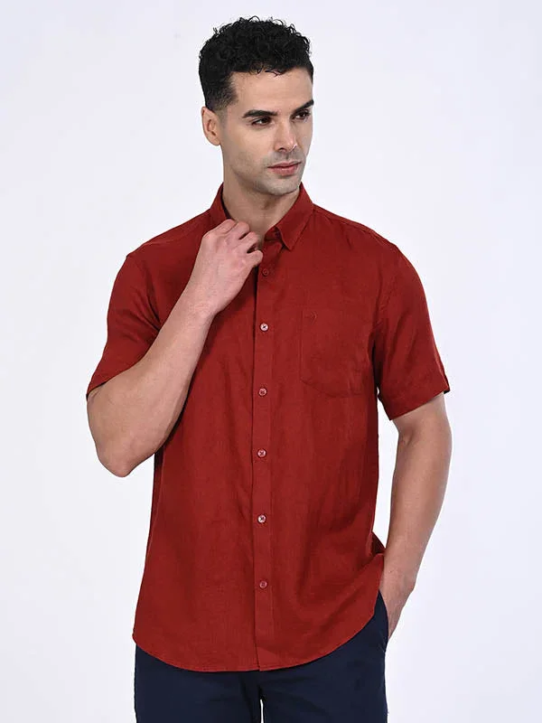 Men's Solid Half Sleeves Linen Shirt - Image 17