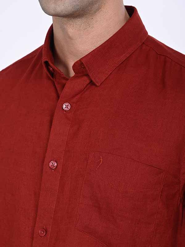 Men's Solid Half Sleeves Linen Shirt - Image 18